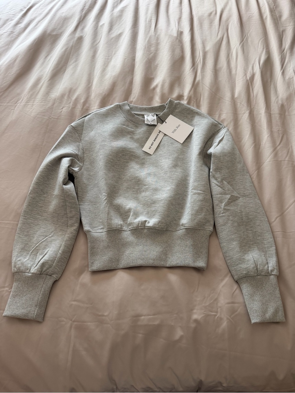“With Jean” Cropped Crewneck Sweatshirt - Light Gray